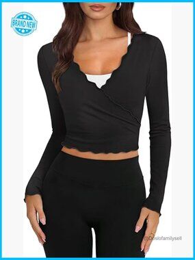 Long Sleeve Wrap Top Tie Front Pilates Ballet Cover Up Workout T Shirt